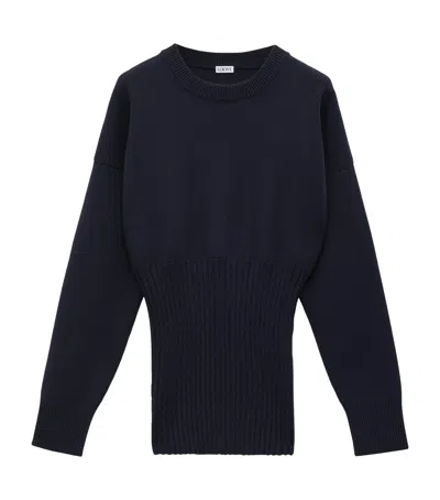 Loewe Long Ribbed Wool Sweater In Blue