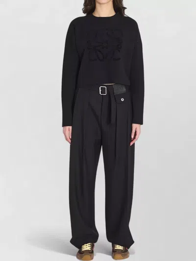 Loewe Wool Blend Sweater Relaxed Fit Cropped In Black