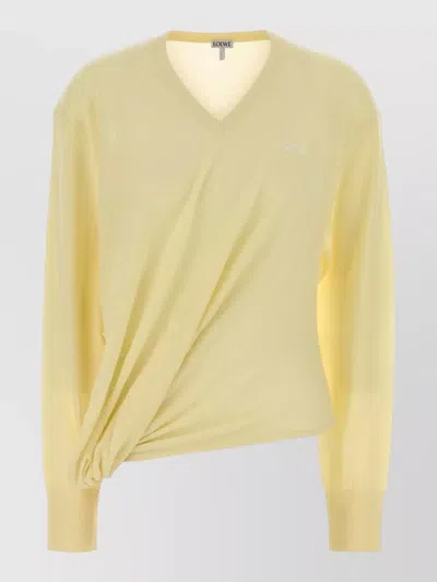 Loewe Wool Blend V Neck Draped Sweater In Yellow