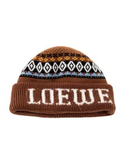 Pre-owned Loewe Wool Brown And Multicolor Patterned Knit Beanie