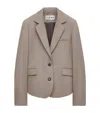 Loewe Womens Beige Melange Tailored Ruched-back Wool-blend Jacket In Animal Print