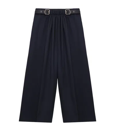 Loewe Womens Navy Blue Cropped Wide-leg Belted Wool Trousers