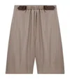Loewe Womens Beige Melange Belted Drape Wool Shorts In Brown