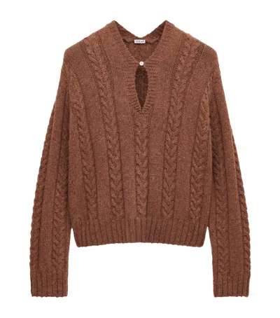 Loewe Womens Brown Keyhole Cable-knit Wool Jumper