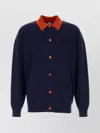 Loewe Wool Cardigan With Chest Pocket And Collar In Blue