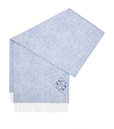 Loewe Wool-cashmere Anagram Scarf In Blue