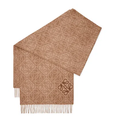Loewe Wool-cashmere Anagram Scarf In Brown