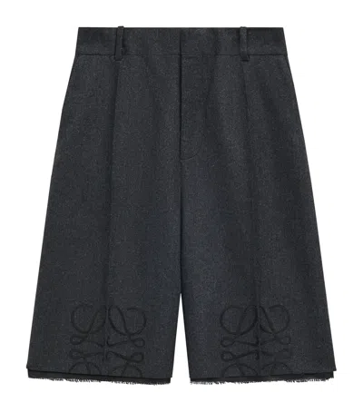 Loewe Womens Charcoal Melange Anagram Logo-print Wool And Cashmere Short