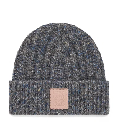 Loewe Wool-cashmere-blend Logo Beanie In Gray