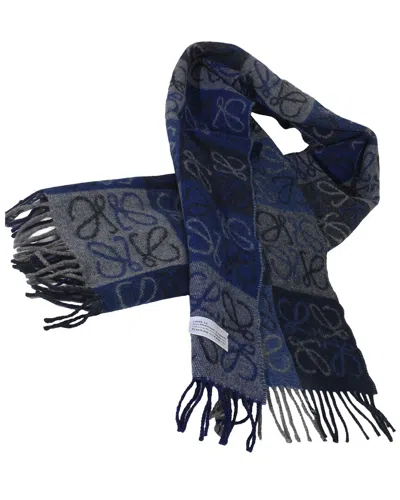 Pre-owned Loewe Wool Cashmere Double Face Anagram Fringe Scarf (authentic Pre-loved)