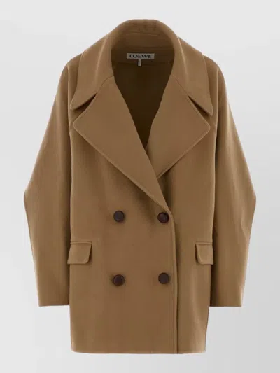 Loewe Wool Coat Double Breasted Wide Lapels In Brown