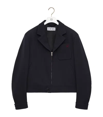 Loewe Wool Collared Zip-up Jacket In Black