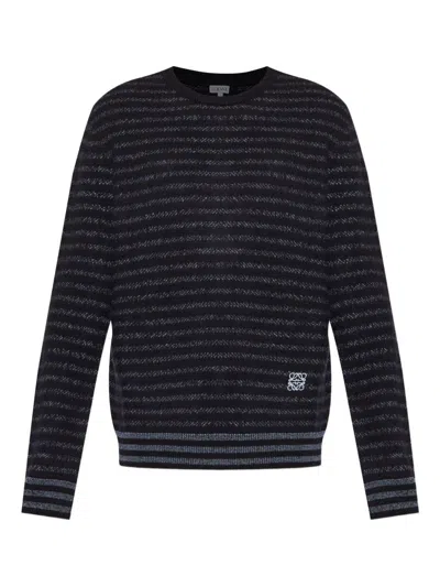 Loewe Men Wool Crewneck Sweater In Black
