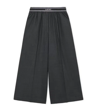 Loewe Womens Anthracite Melange Branded-waistband Wide-leg High-rise Wool-blend Trousers