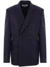 Loewe Unstructured Double-breasted Wool-blend Blazer In Blue