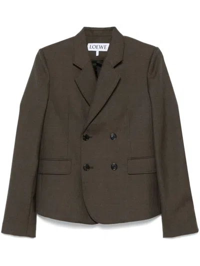 Loewe Wool Double Breasted Jacket In Brown