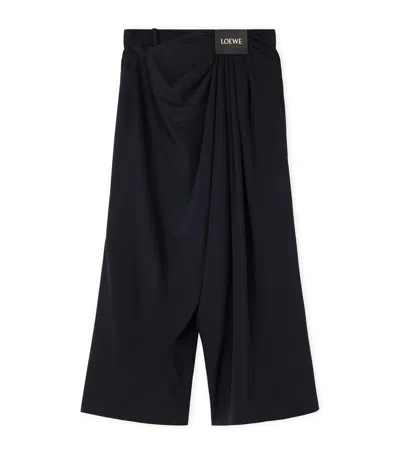 Loewe Wool Draped Cropped Trousers In Navy