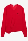 Loewe Womens Logo-embroidered Twisted-side Wool Jumper Xs In Red