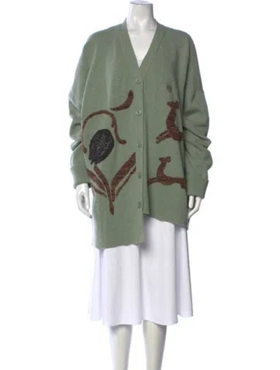 Pre-owned Loewe Wool Graphic Print Sweater In Green