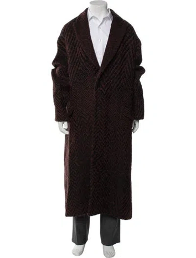 Pre-owned Loewe Wool Houndstooth Print Overcoat In Brown