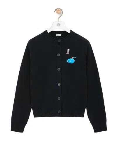 Loewe Wool Knitted Cardigan In Black