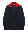 Loewe Wool Knitted-overlay Blazer In Blue