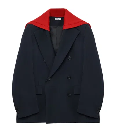 Loewe Wool Knitted-overlay Blazer In Blue