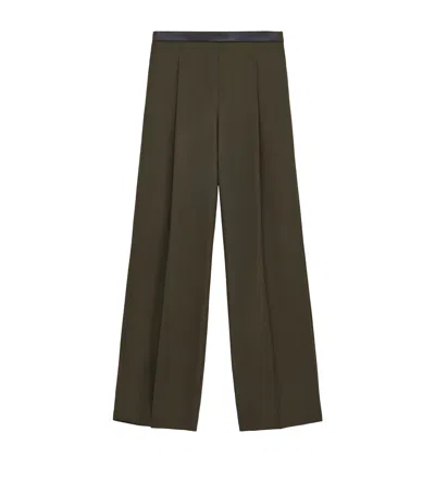 Loewe Womens Khaki Green Logo-waistband Straight-leg Woven Trousers In Black