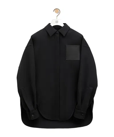 Loewe Wool Long-sleeved Coat In Black