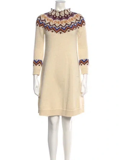 Pre-owned Loewe Wool Mini Dress In Neutral