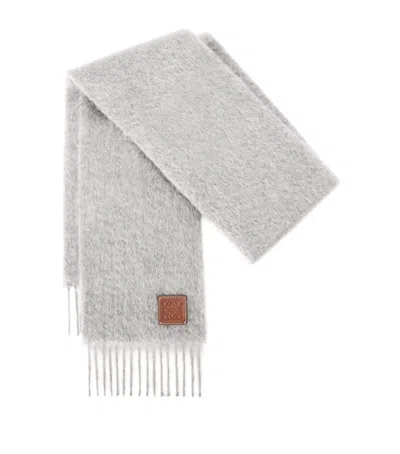 Loewe Wool-mohair Logo Scarf In Grey