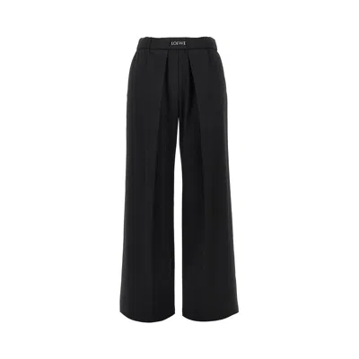 Loewe Tailored Wool Trousers With Jacquard Elasticated Waist In Black