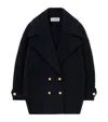 Loewe Double-breasted Wool Peacoat With Notched Collar In Blue