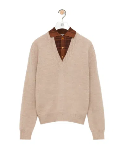 Loewe Wool Plaid Jacquard Sweater In Nude