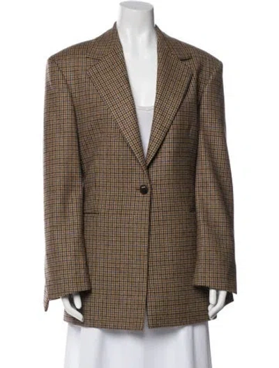 Pre-owned Loewe Wool Plaid Print Peacoat In Brown