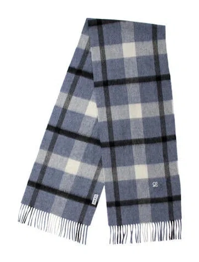 Pre-owned Loewe Wool Plaid Print Scarf In Blue