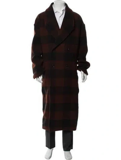 Pre-owned Loewe Wool Plaid Print Trench Coat In Brown