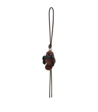 Loewe Wool Platypus Bag Charm In Brown