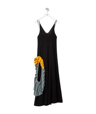 Loewe Wool Pleated Trimmed Knitted Medium Dress In Black