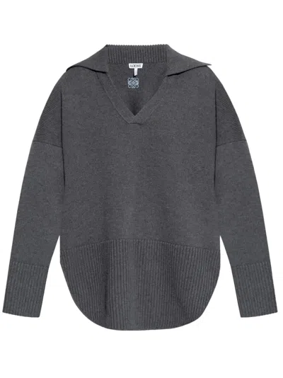 Loewe Embroidered Wool Sweater In Grey