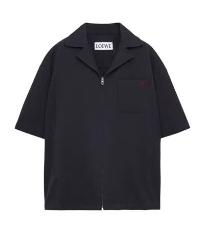 Loewe Wool Short-sleeve Zip-up Shirt In Black