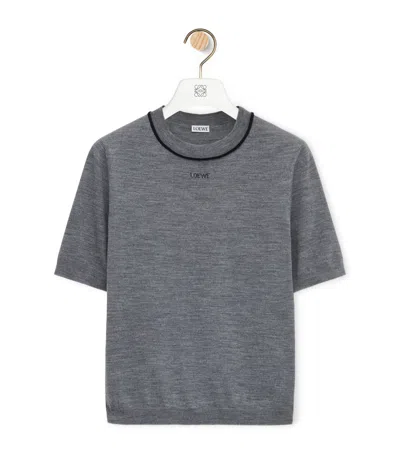 Loewe Wool Short-sleeve Logo Sweater In Grey