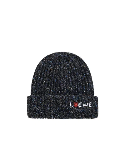 Loewe Wool, Silk And Alpaca Blend Knitted Hat In Black