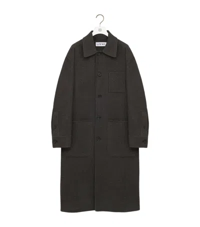 Loewe Wool-silk Collared Coat In Black