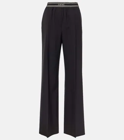 Loewe Logo-jacquard Wool Trousers In Black