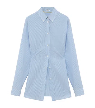 Loewe Wool Stripe Longline Shirt In Blue