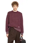 Loewe Mens Dark Brown Embroidered-logo Striped Wool Blend Sweater In Red