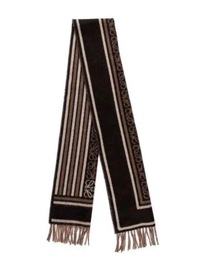 Pre-owned Loewe Wool Striped Scarf W/ Tags In Brown