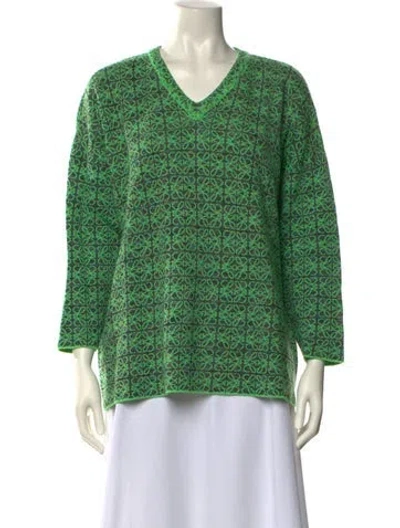 Pre-owned Loewe Wool Striped Sweater In Green