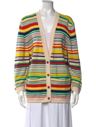 Pre-owned Loewe Wool Striped Sweater In Green/yellow